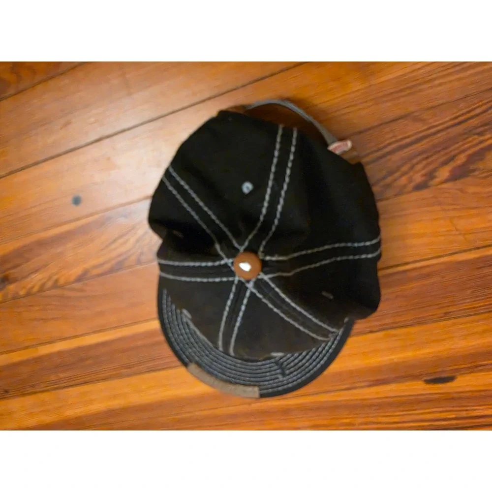 True Religion The Buddha Black Contrast Stitch Distressed Snapback Hat Mens OSFM
